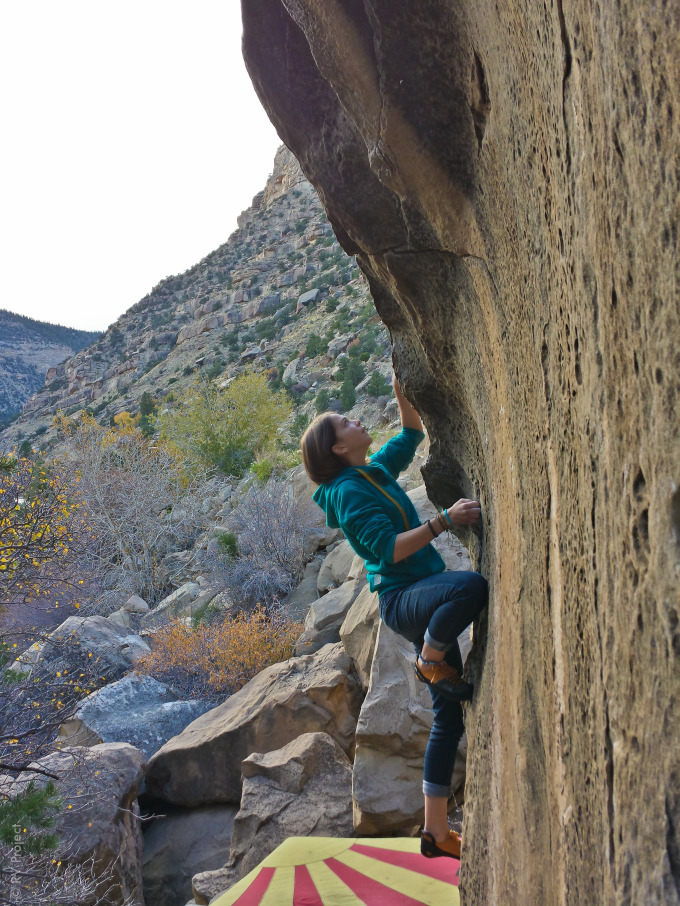 Katie cruising one of her first problems of the challenge.